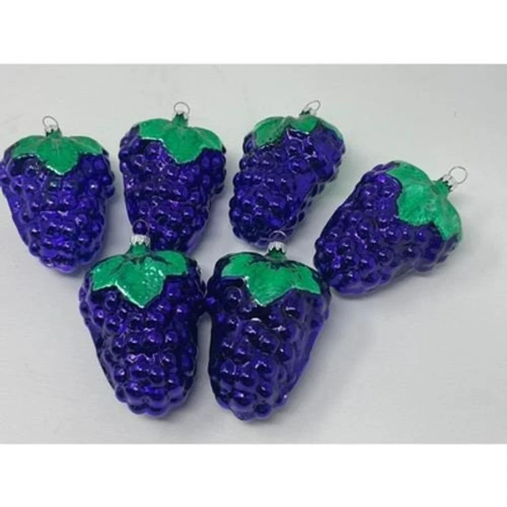 Vintage German Purple Grapes Christmas Ornaments Lot of‎ 6 Wine Tree Decor Glass